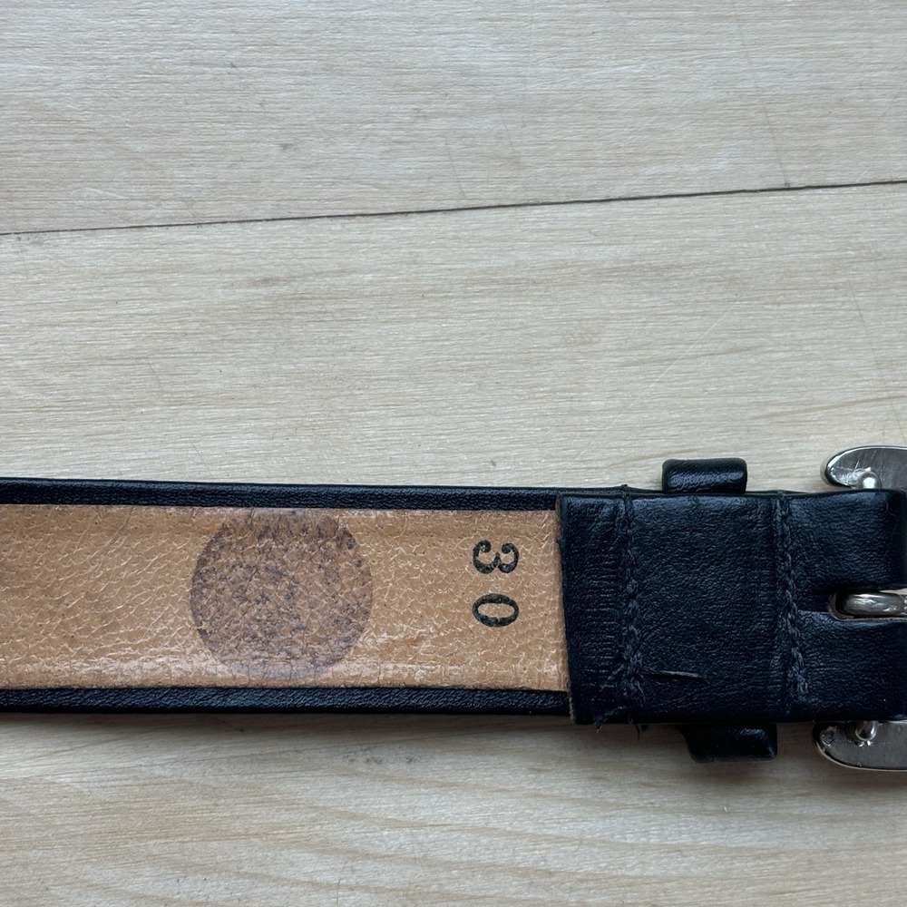 Les Creations Elite Black‎ Genuine Leather Belt Size 30 Metal Buckle 80s Retro - Picture 6 of 10